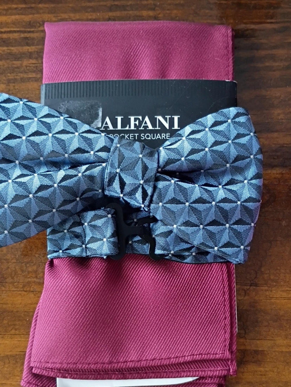 Alfani Blue Geometric Bow Tie with Magenta Pocket Square